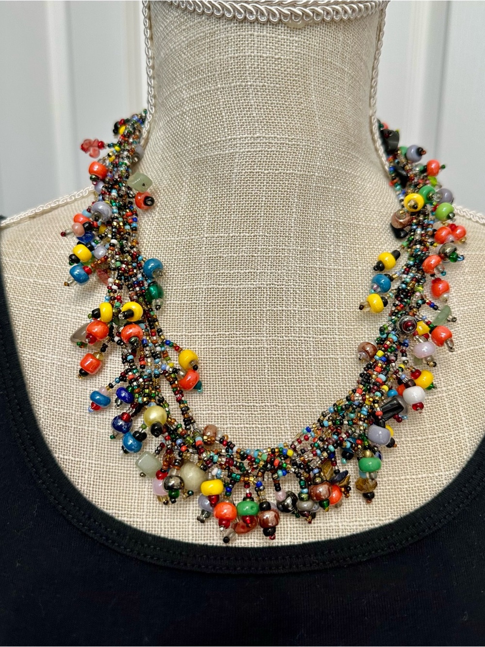 Guatemalan Hand Beaded Bold Multicolor Statement Necklace Adjustable